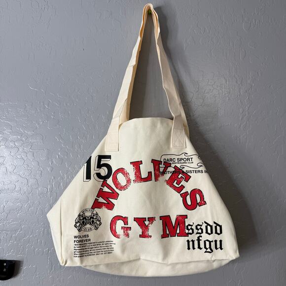Wolves Gym V2 Canvas Tote in Cream - Picture 1 of 8